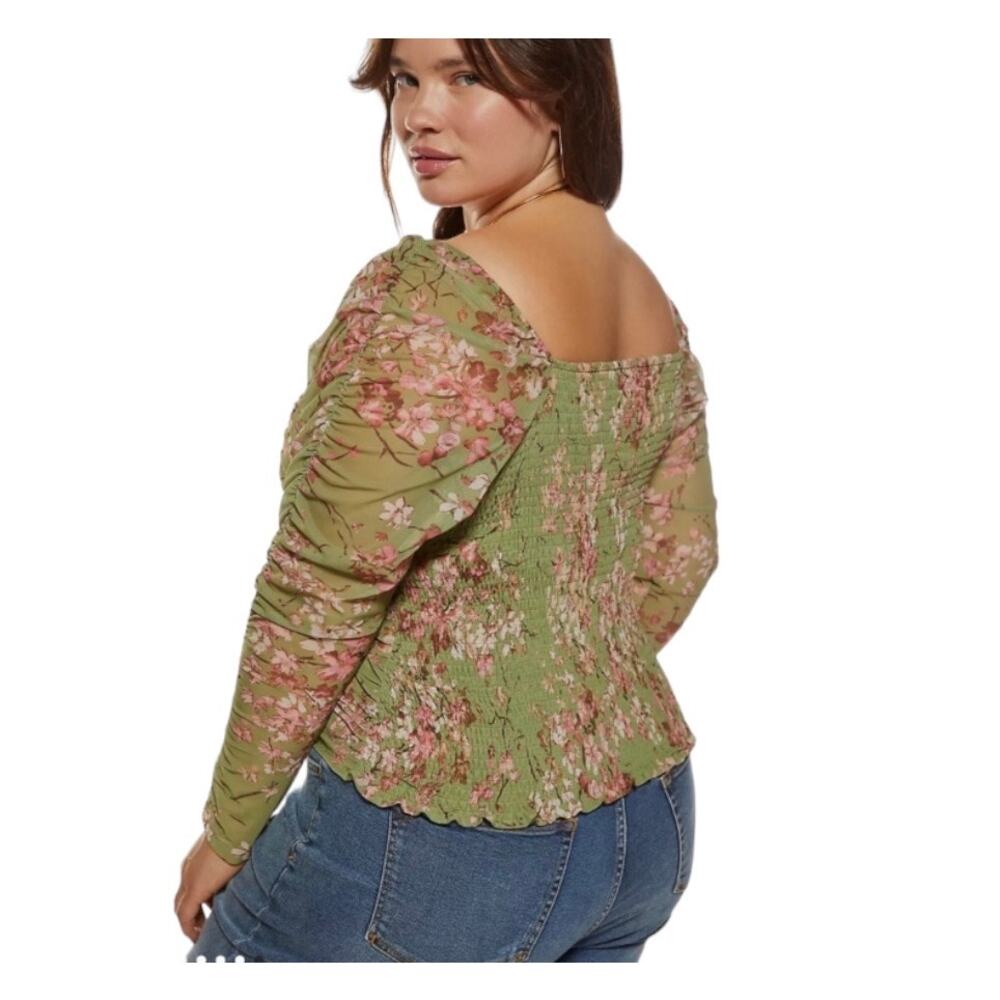 Maeve Anthropologie A+ Floral Tulle Ruched Top 1X - Picture 2 of 8